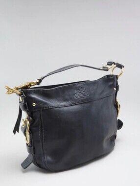 Coach Carly Leather Hobo | Black Leather Shoulder Bag with Gold Hardware